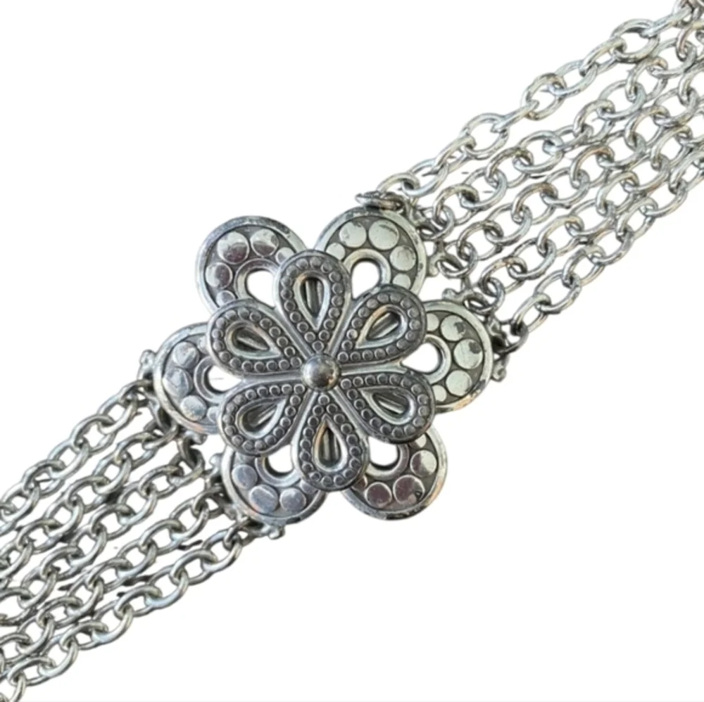 Brighton Multi Strand Silver Flower Statement Bracelet‎